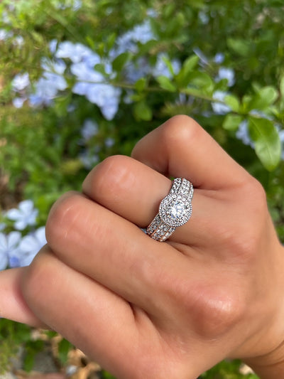 1.50 Carat Round Cut Diamond Halo with Milgrain Detail Engagement Ring
