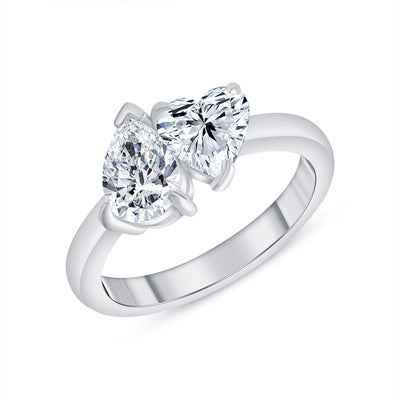 Toi et Moi Pear and Heart Shape Two Stone Diamond Engagement Ring 1.00 Carat