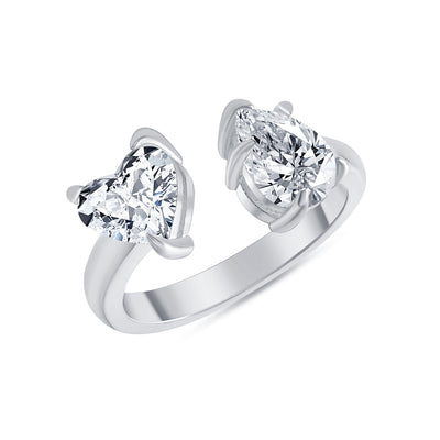 Two Stone Heart and Pear Cut Shape Diamond Engagement Ring 1.00 Carat