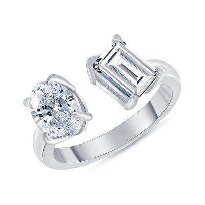 Two Stone Oval & Emerald Cut Diamond Engagement Ring 1.00 Ct. Tw.