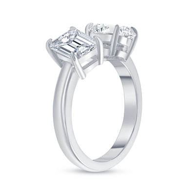 Two Stone Oval & Emerald Cut Diamond Engagement Ring 1.00 Ct. Tw.
