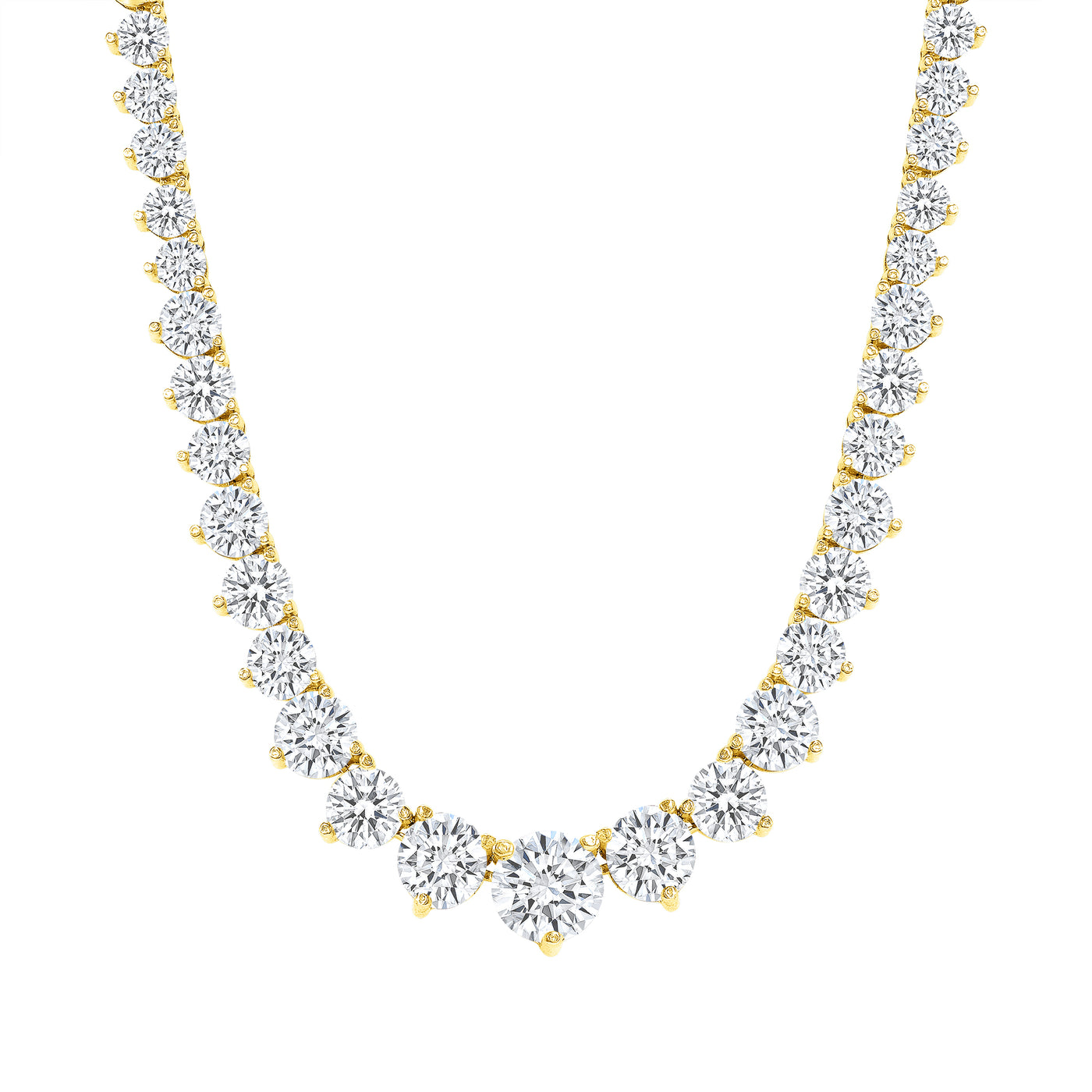 14K Yellow Gold 3-Prong Ladies 12.5 Ct. Tw. Brilliant Round Cut Diamond Necklace