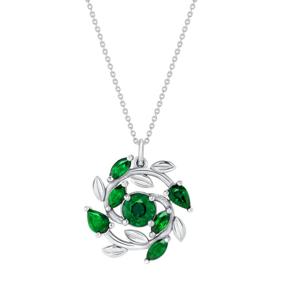 Spiral Vine and Leaf 1.50 Ct. Tw. Multi-Cut Sapphire, Ruby, or Green Emerald Pendant