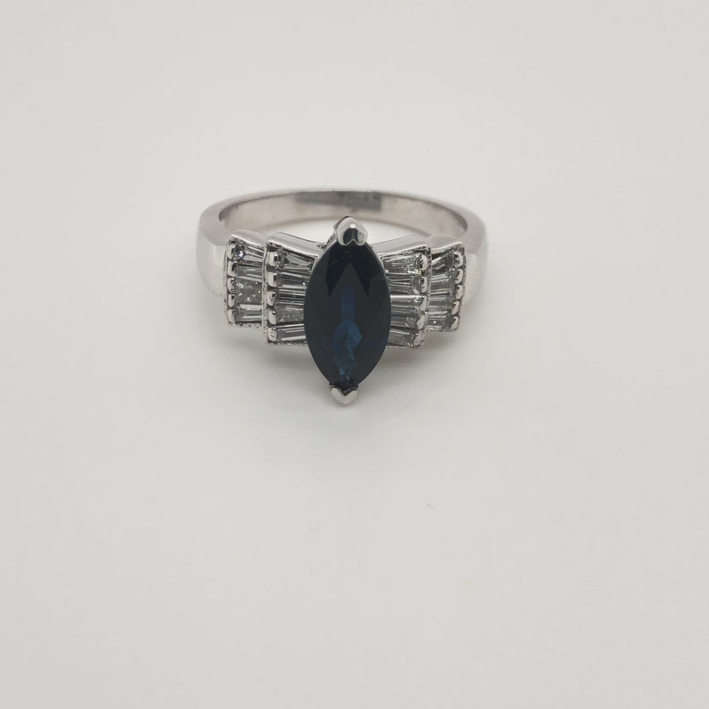 1.00 Ct. Tw. Marquise Cut Natural Blue Sapphire with 1.10 Ct. Tw. Diamond Ring