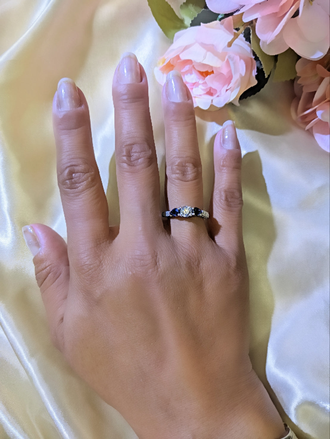 1.50 Carat Diamond and Sapphire Engagement Ring