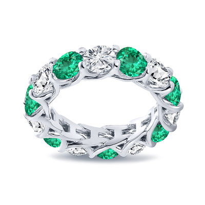 4.50 Carat Round Cut Diamond & Natural Green Emerald Eternity Band
