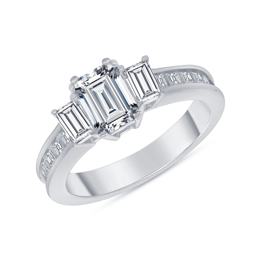 1.25 Ct. Tw. Emerald Cut Three Stone Inspired Diamond Engagement Ring