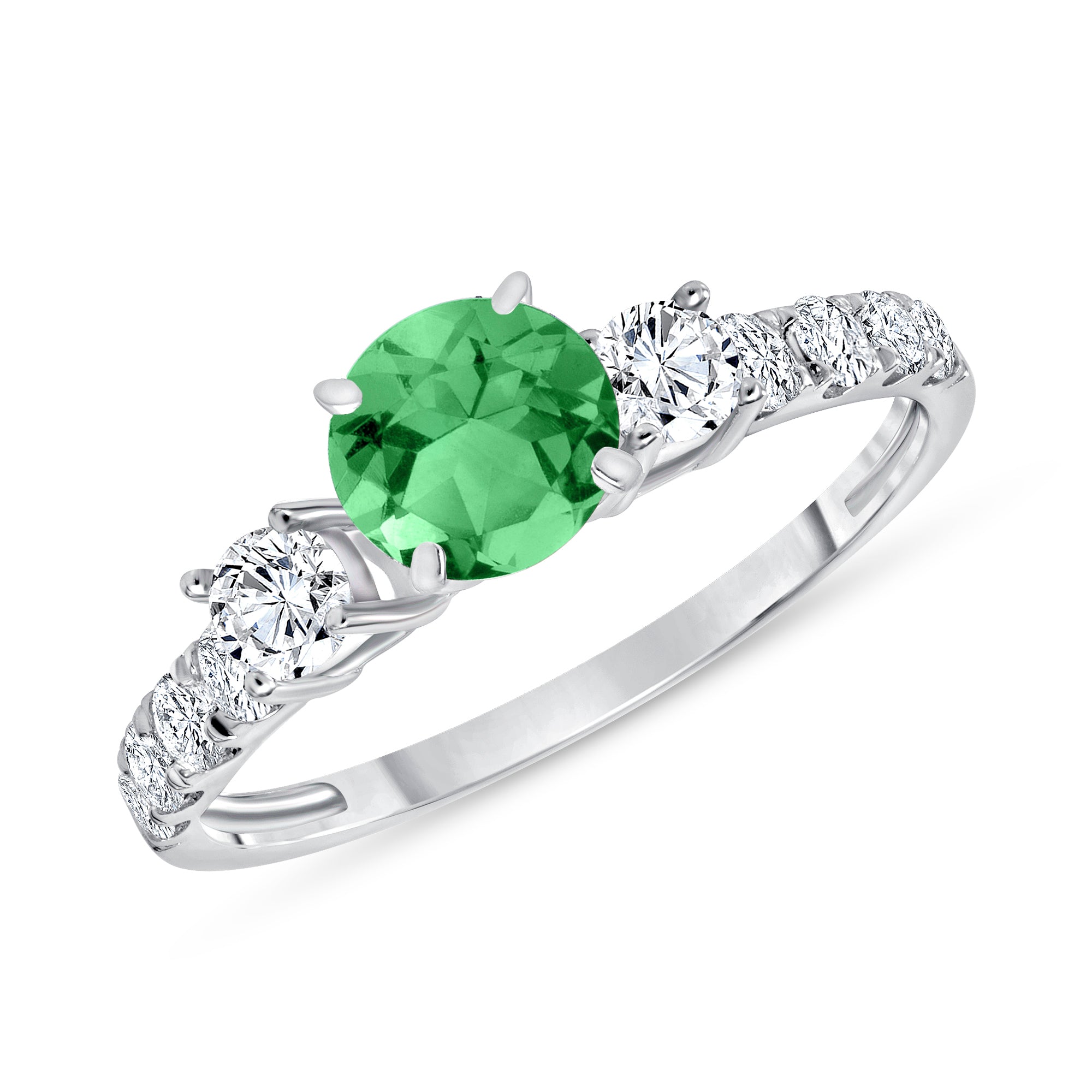 5MM Round Cut Natural Green Emerald & 0.58 Ct. Tw. Diamond Ring