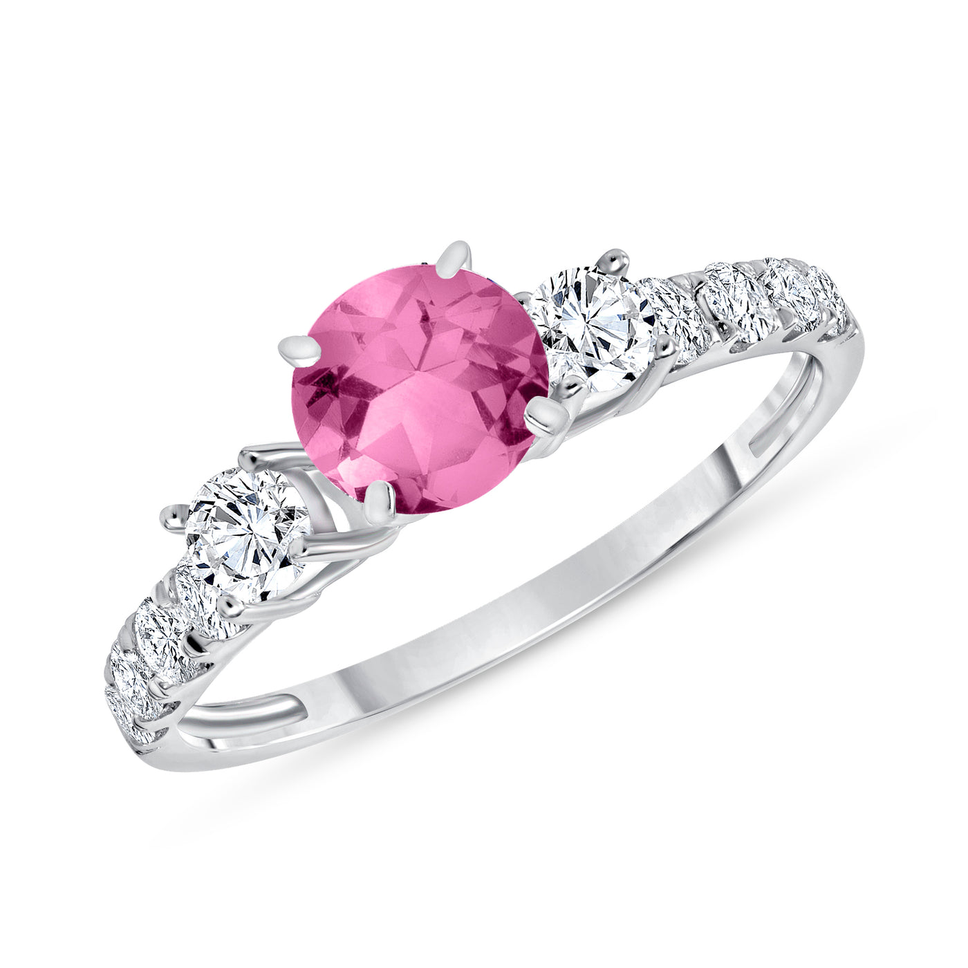 5MM Natural Pink Topaz Round Cut Diamond Ring 0.58 Carat Diamond