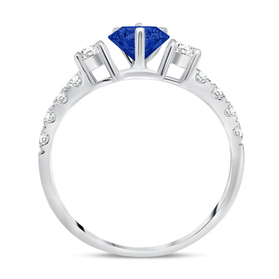 5MM Round Cut Natural Blue Sapphire & 0.58 Ct. Tw. Diamond Ring