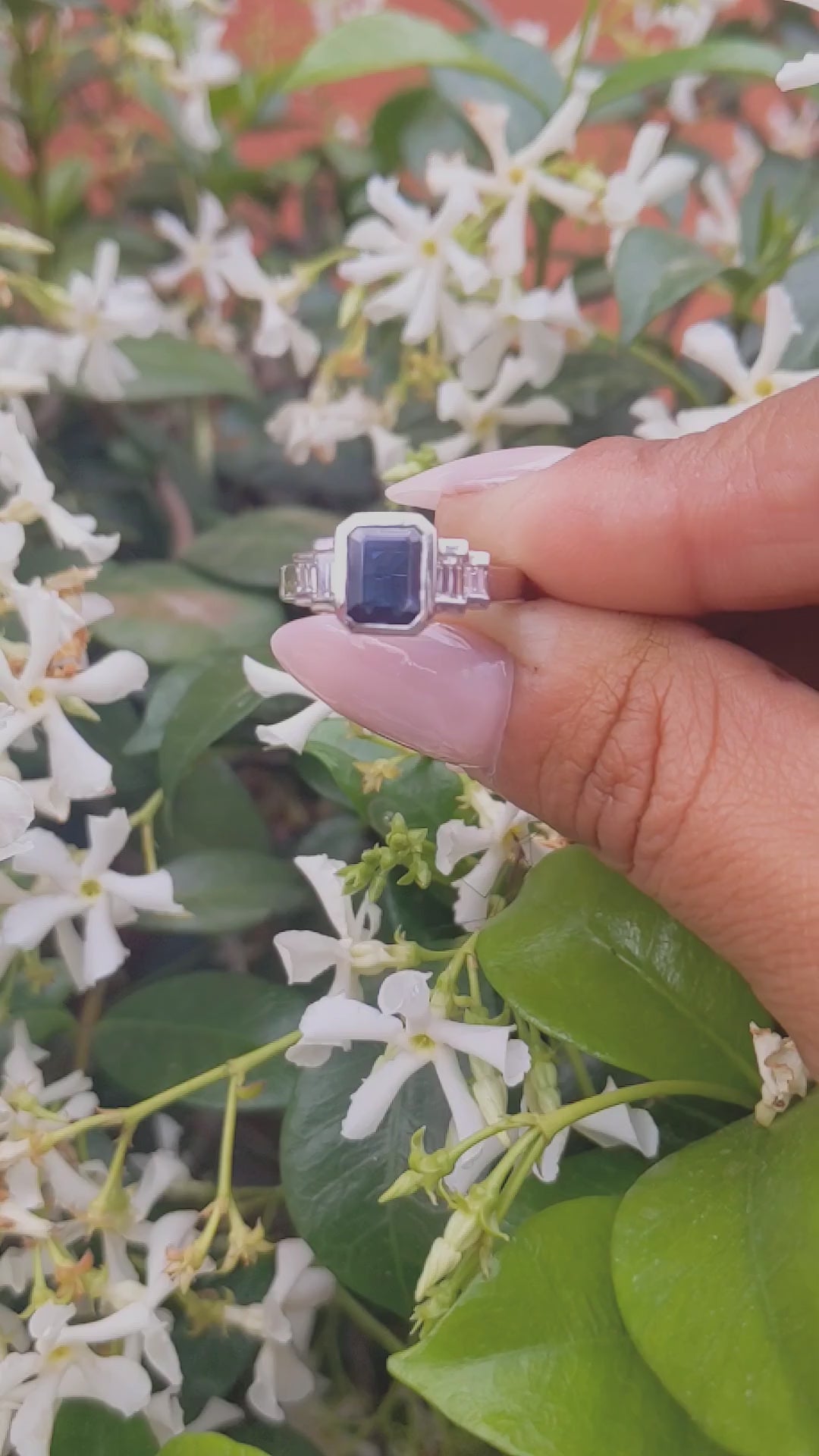 2.00 Ct. Tw. Emerald Cut Natural Blue Sapphire with 0.50 Ct. Tw. Diamond Ring