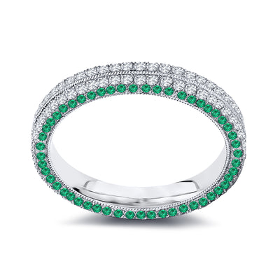 2.00 Ct. Tw. Round Cut Four Row Diamond & Natural Green Emerald Eternity Band