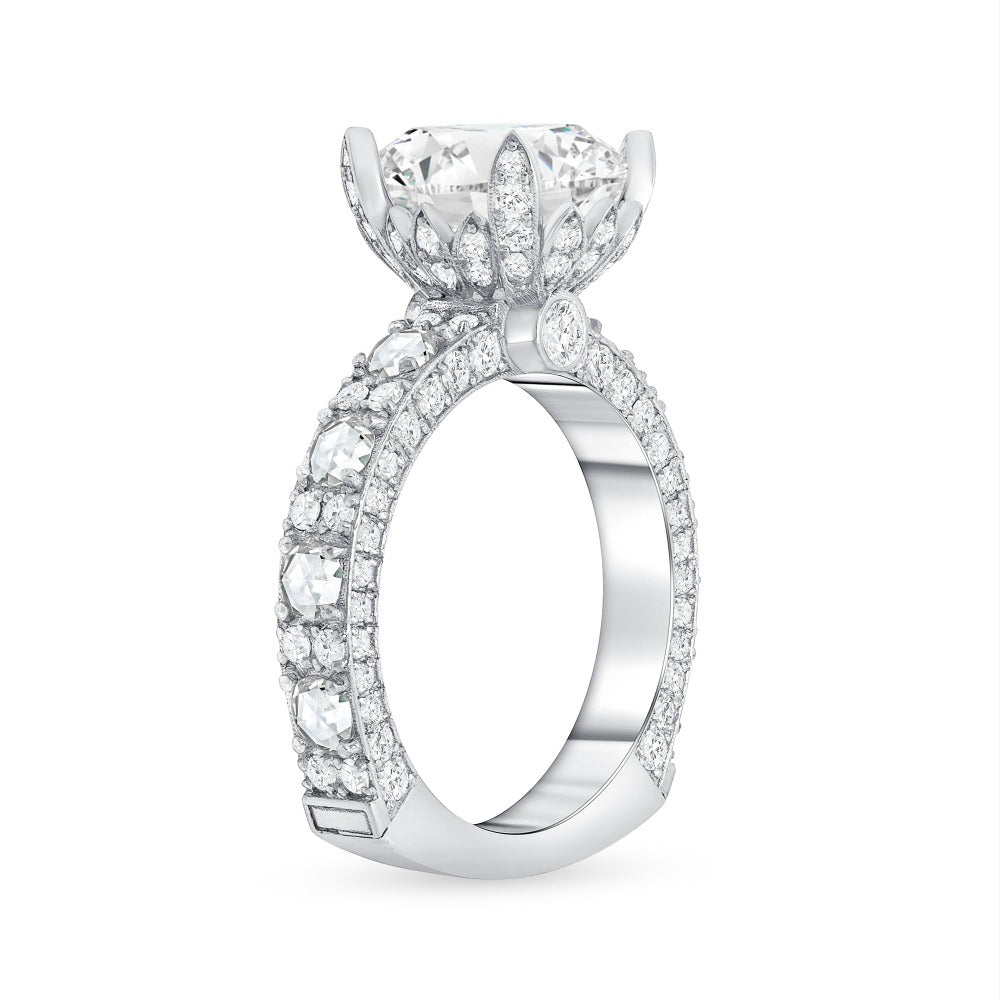 2.00 Ct. Tw. Oval with Rose Cut Side Stone Diamond Engagement Ring