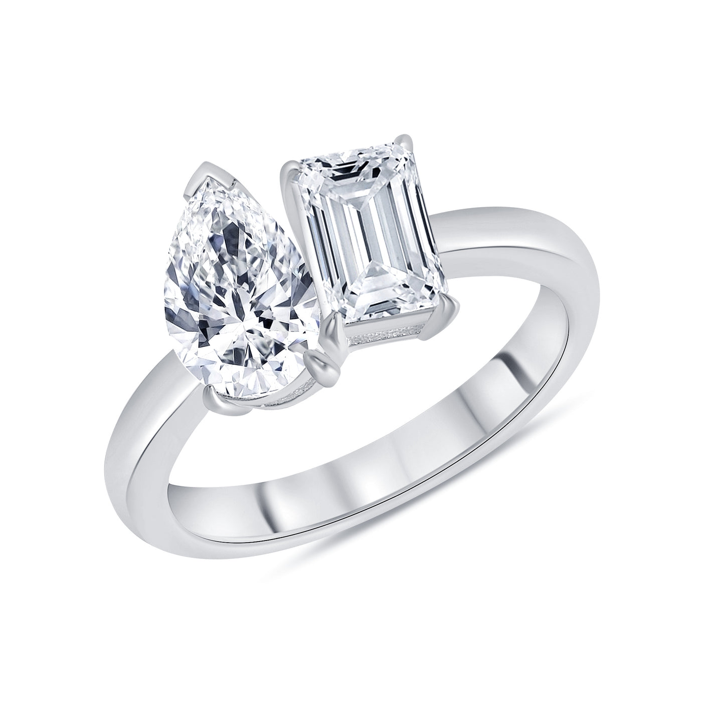 Toi et Moi Emerald and Pear Cut Shape Diamond Engagement Ring 1.00 Carat