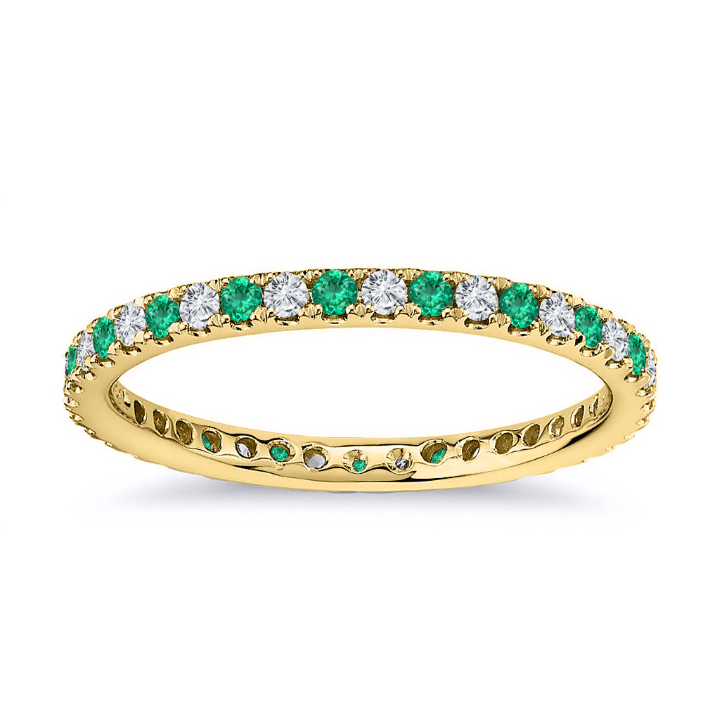 0.75 Ct. Tw. Brilliant Round Cut Diamond & Natural Green Emerald Wedding Ring