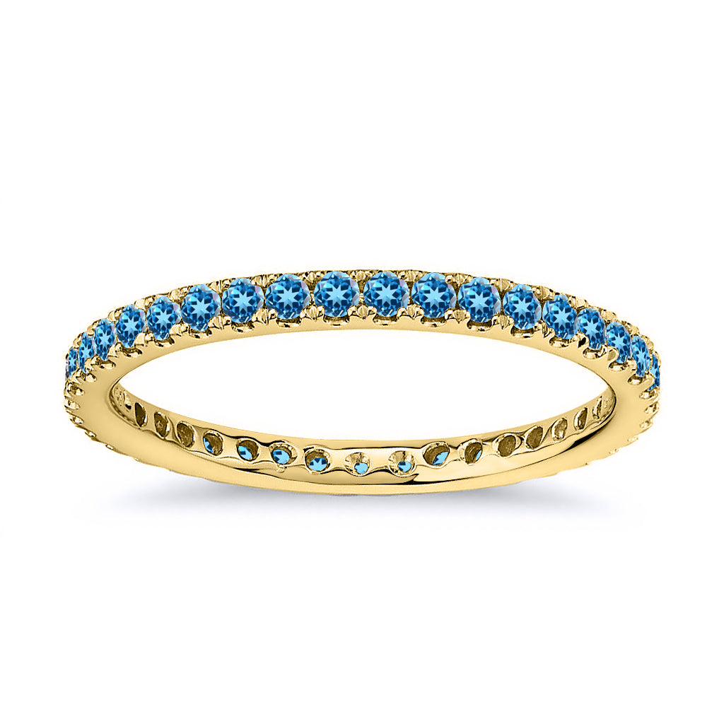 0.75 Carat Natural Swiss Blue Topaz Eternity Wedding Ring