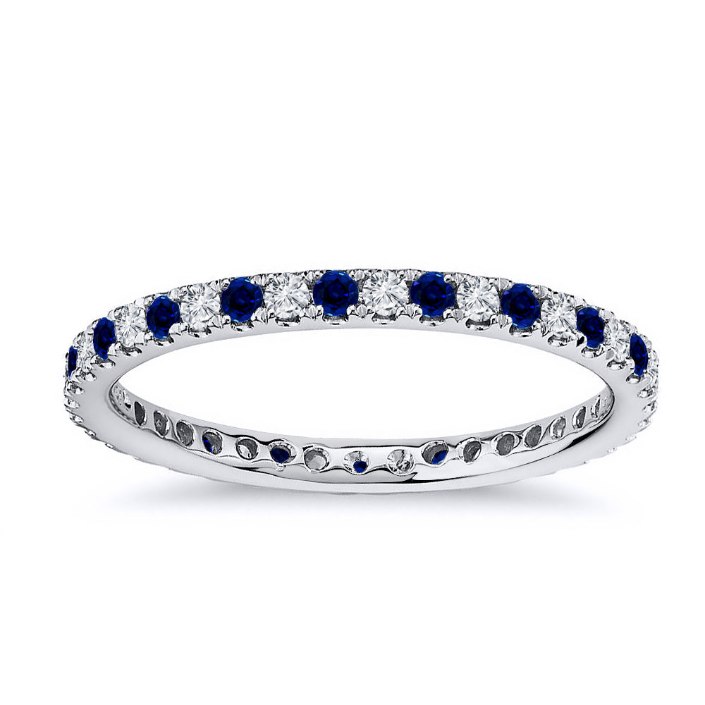 0.75 Ct. Tw. Brilliant Round Cut Diamond & Natural Sapphire Eternity Ring