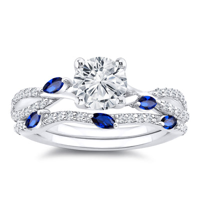 1.85 Ct. Tw. Diamond & Sapphire Engagement Wedding Ring Set
