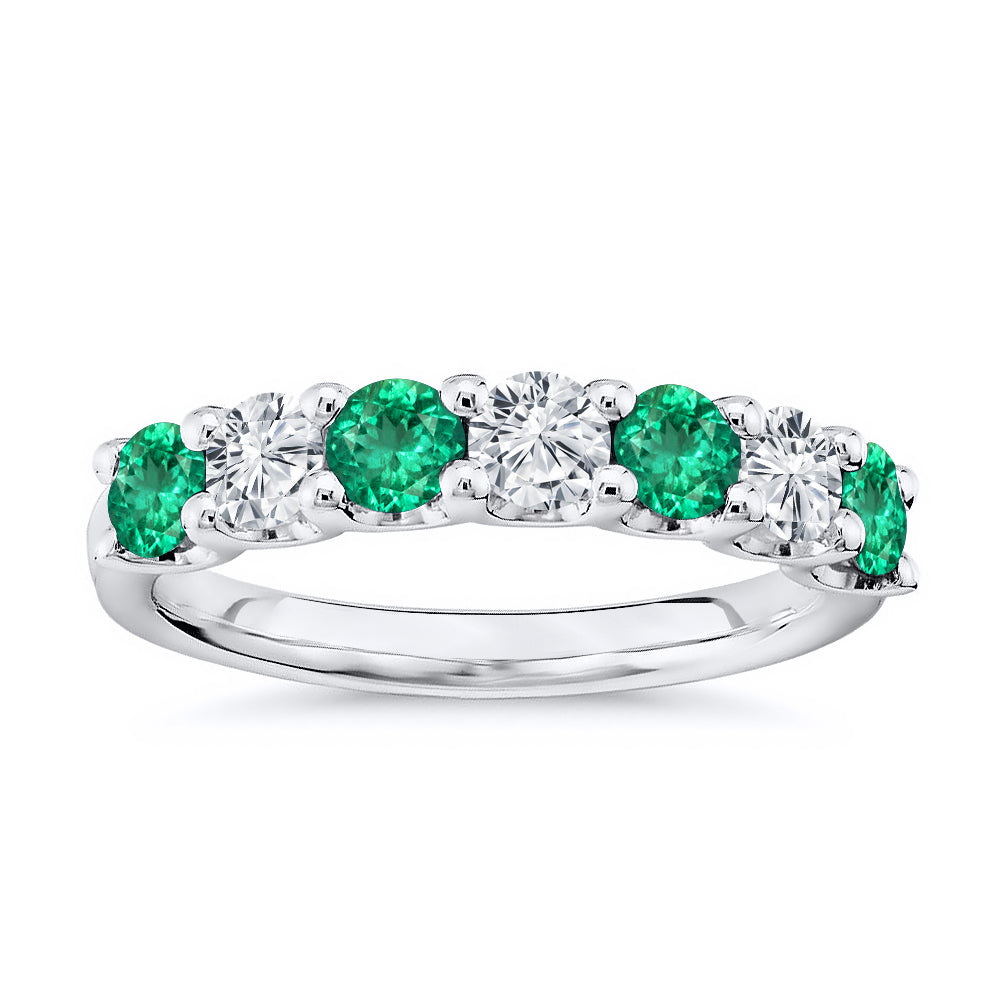 7 Stone 1.75 ct. Tw. Brilliant Round Cut Diamond and Natural Green Emerald Band