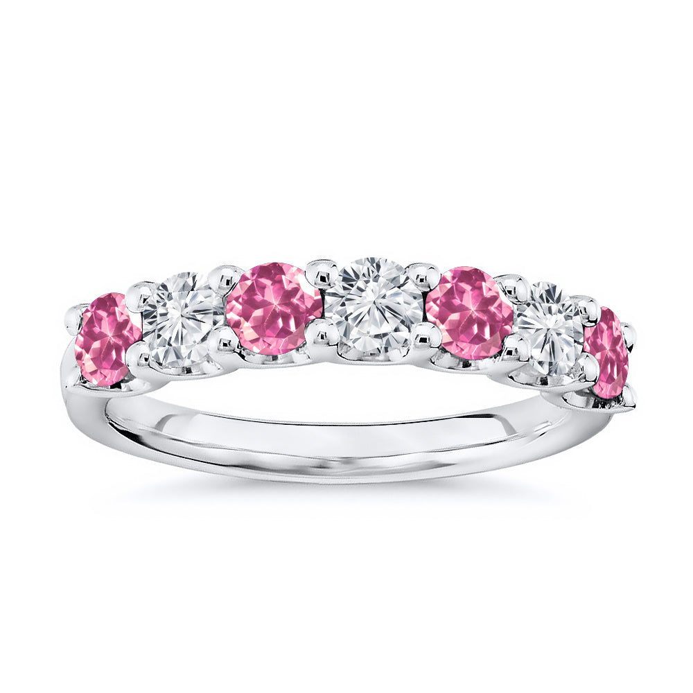 7 Stone Diamond and Natural Pink Topaz Band 1.75 Ct. Tw.