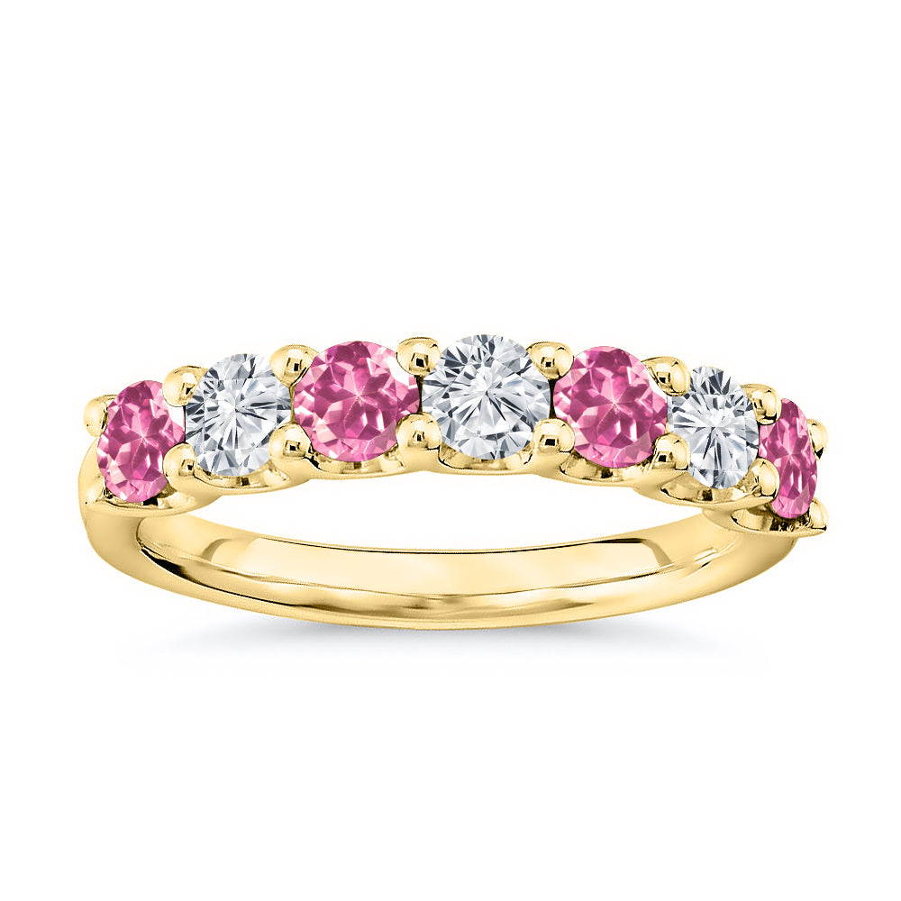 7 Stone Diamond and Natural Pink Topaz Band 1.75 Ct. Tw.