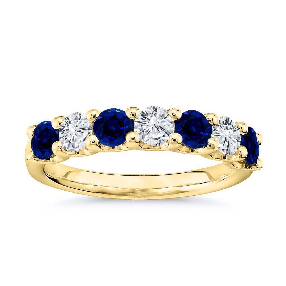 7 Stone 1.75 Ct. Tw. Round Cut Diamond and Natural Blue Sapphire Band
