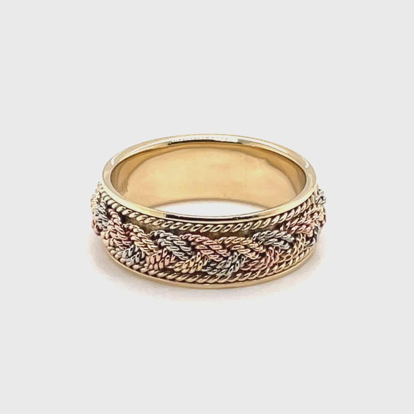 8MM All Rope Hand Braided Tri-Color Gold Wedding Band