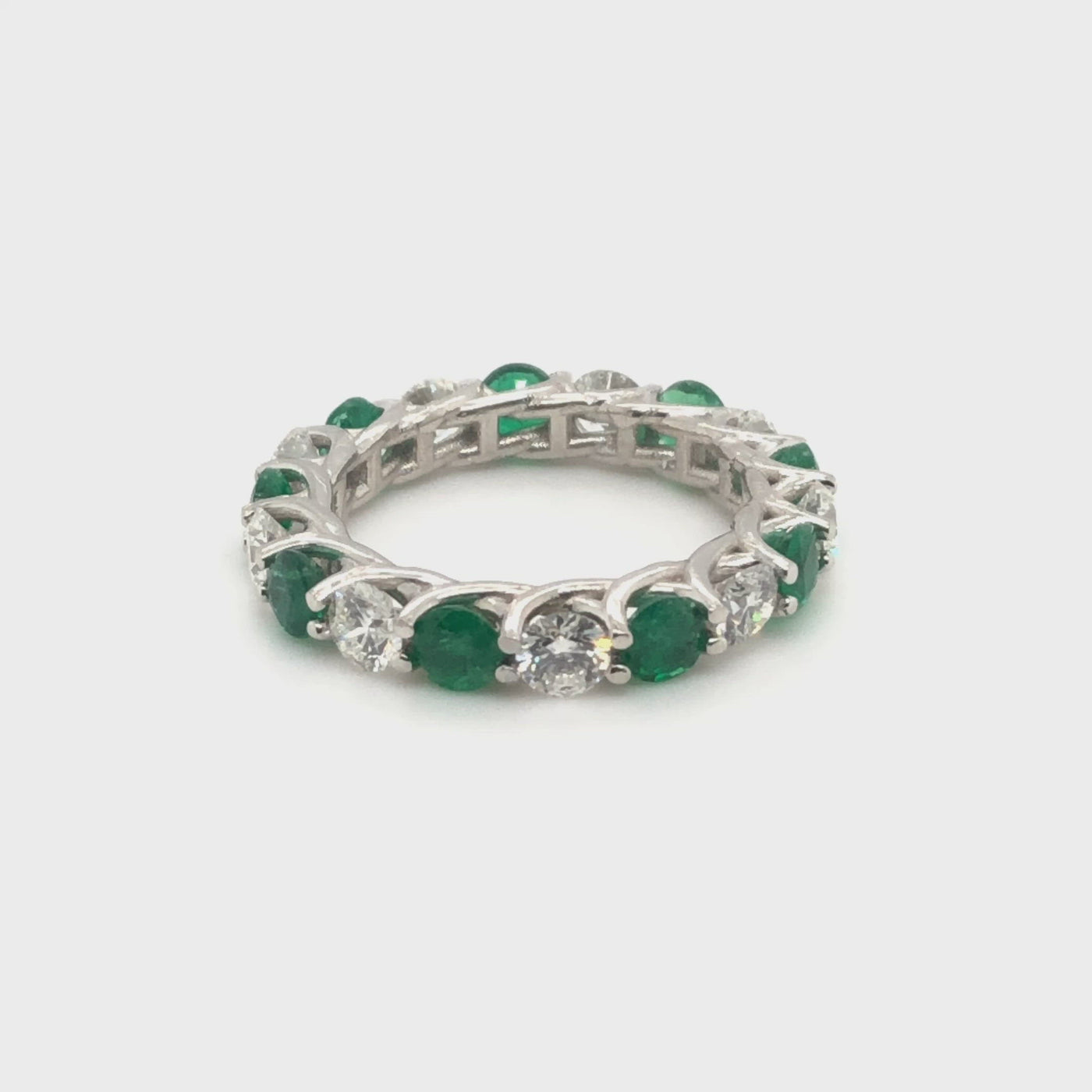 4.50 Carat Round Cut Diamond & Natural Green Emerald Eternity Band