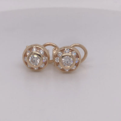 Ladies Gold Halo Bezel Diamond Earrings 2.10 TCW