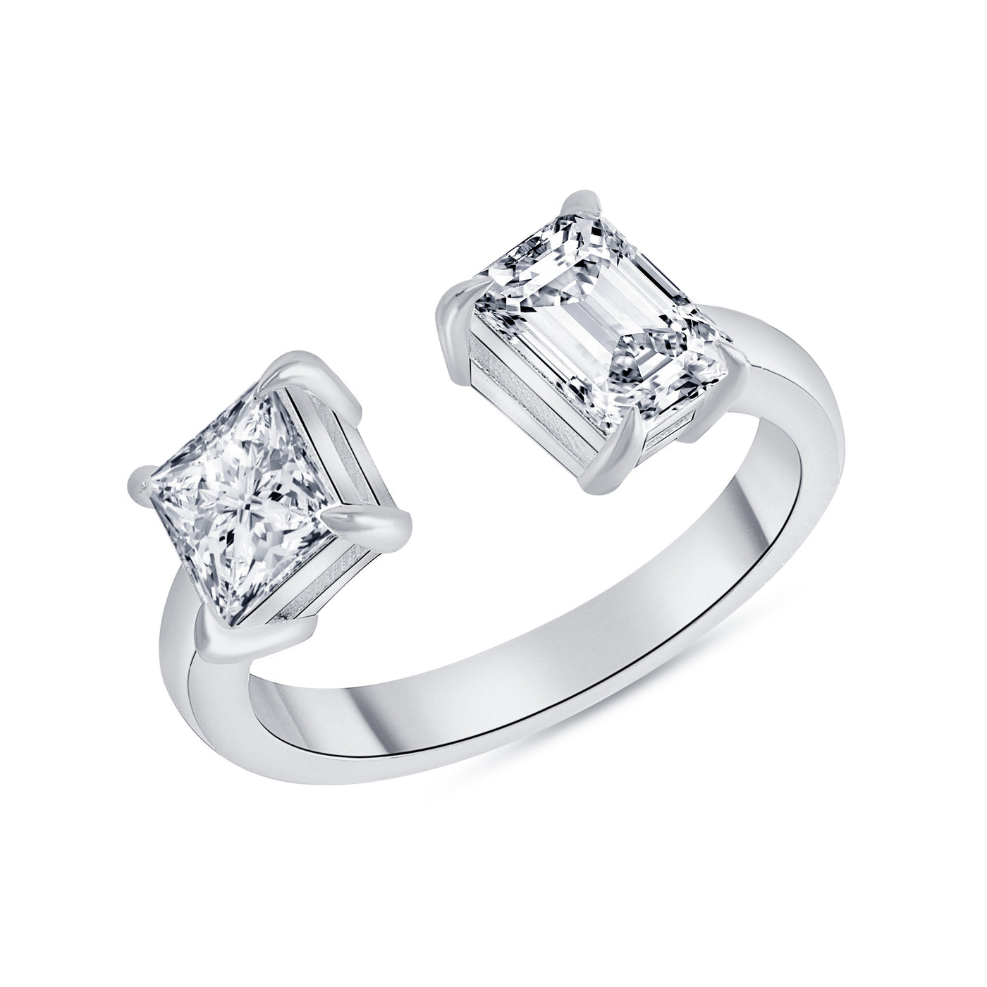 Two Stone Emerald and Princess Cut Diamond Engagement Ring 1.00 Carat