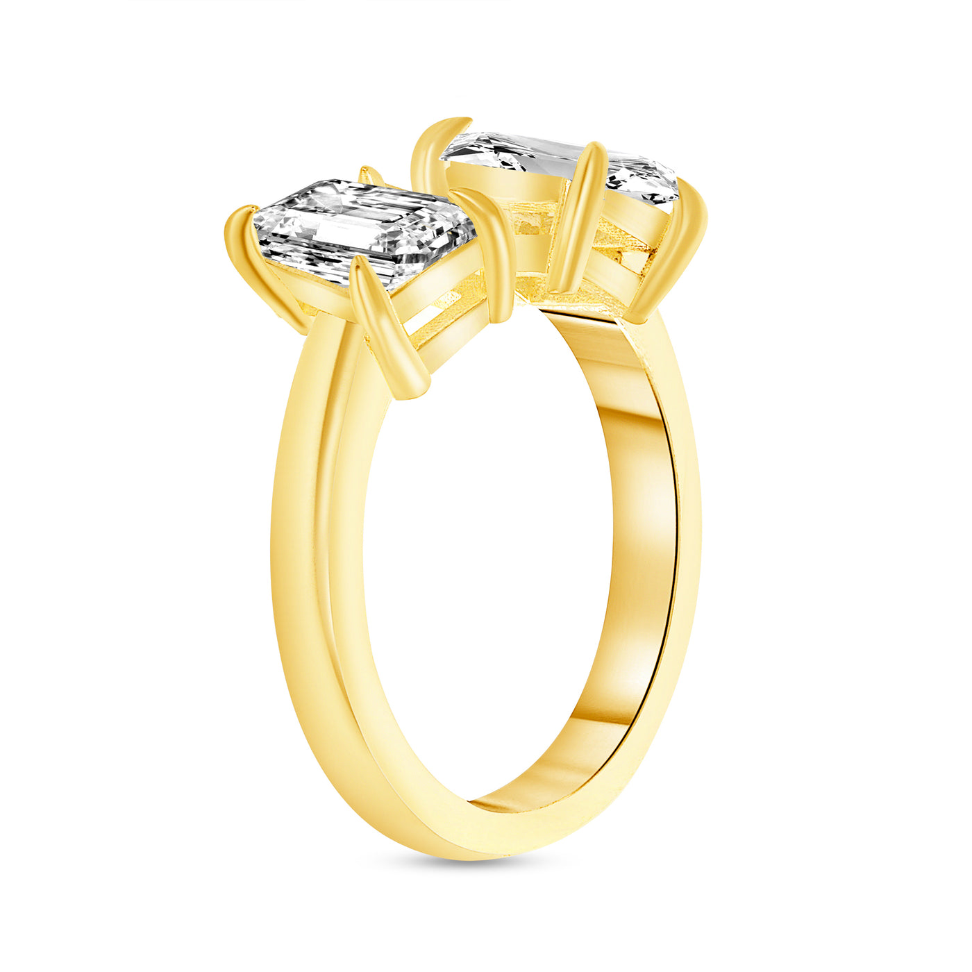 Two Stone Emerald and Princess Cut Diamond Engagement Ring 1.00 Carat