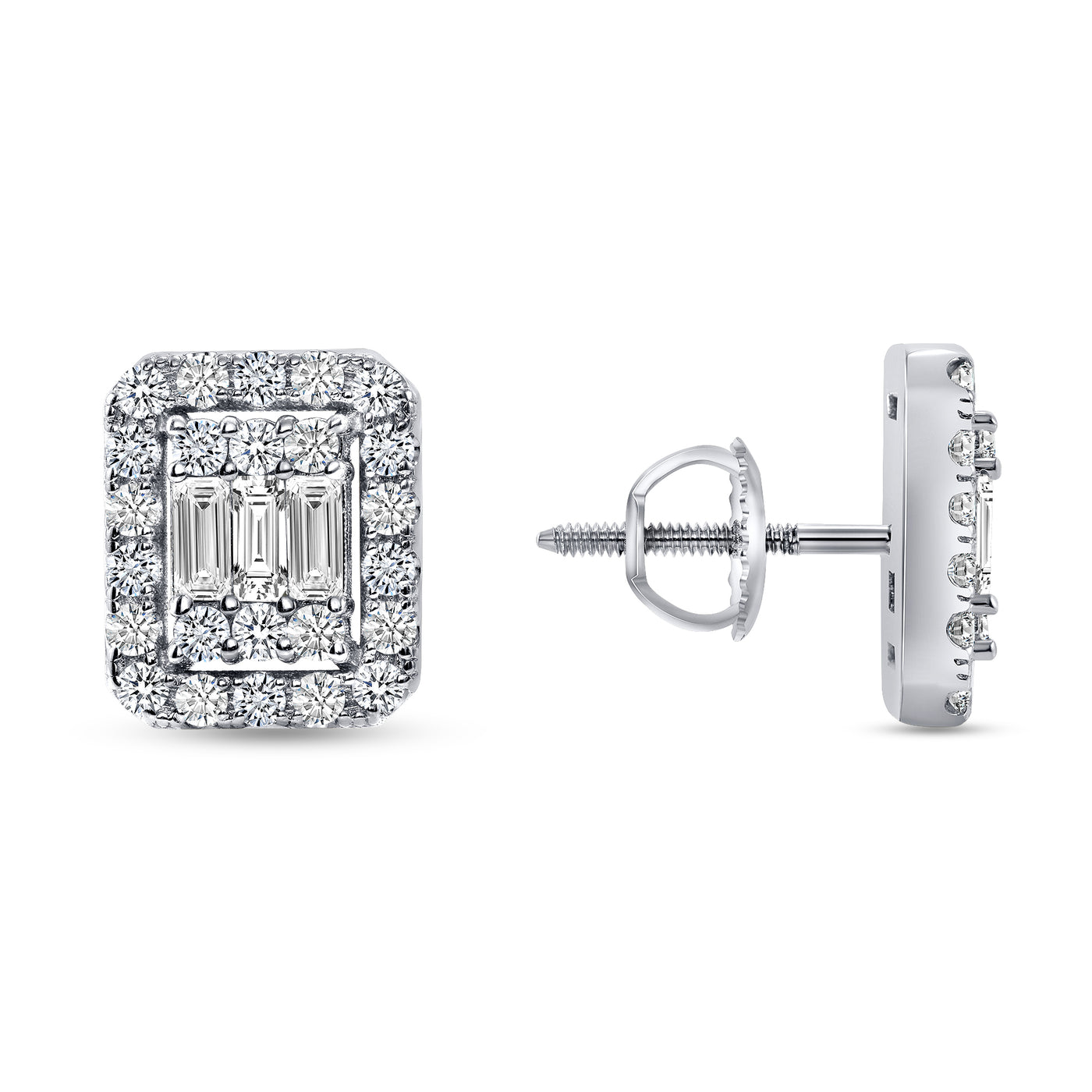 1.30 Carat Baguette and Round Diamond Earrings