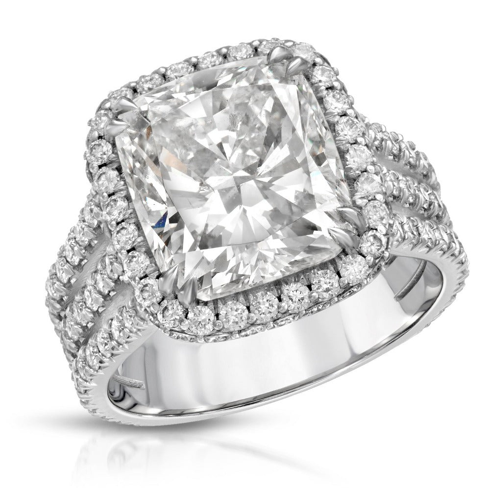 Three Row Halo Diamond Engagement Ring Cushion Cut 2.00 Carat