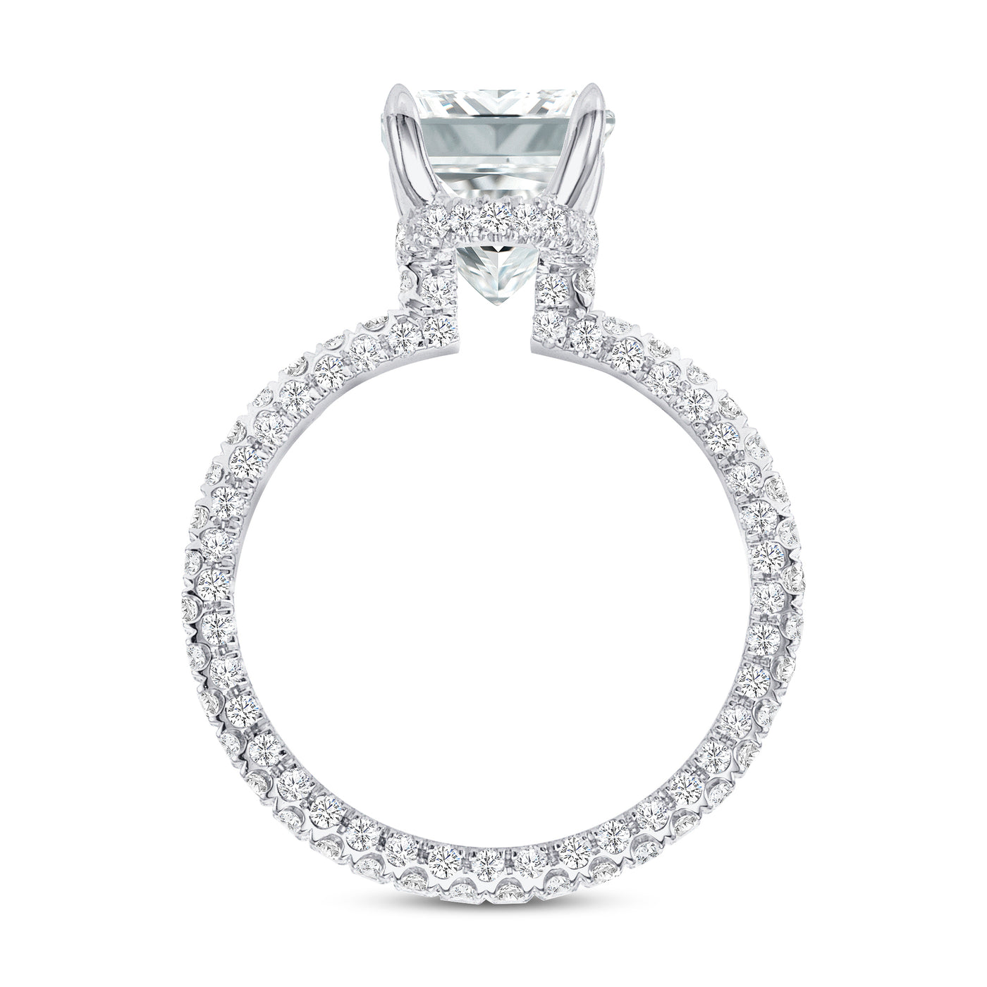 1.50 Carat Emerald Cut Hidden Halo with Brilliant Round Diamond Engagement Ring