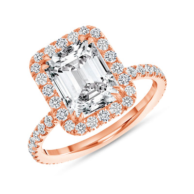 Rose Gold 1.75 Ct. Tw. Emerald Cut Halo Diamond Engagement Ring H,VS (1.00 Carat Center Diamond)
