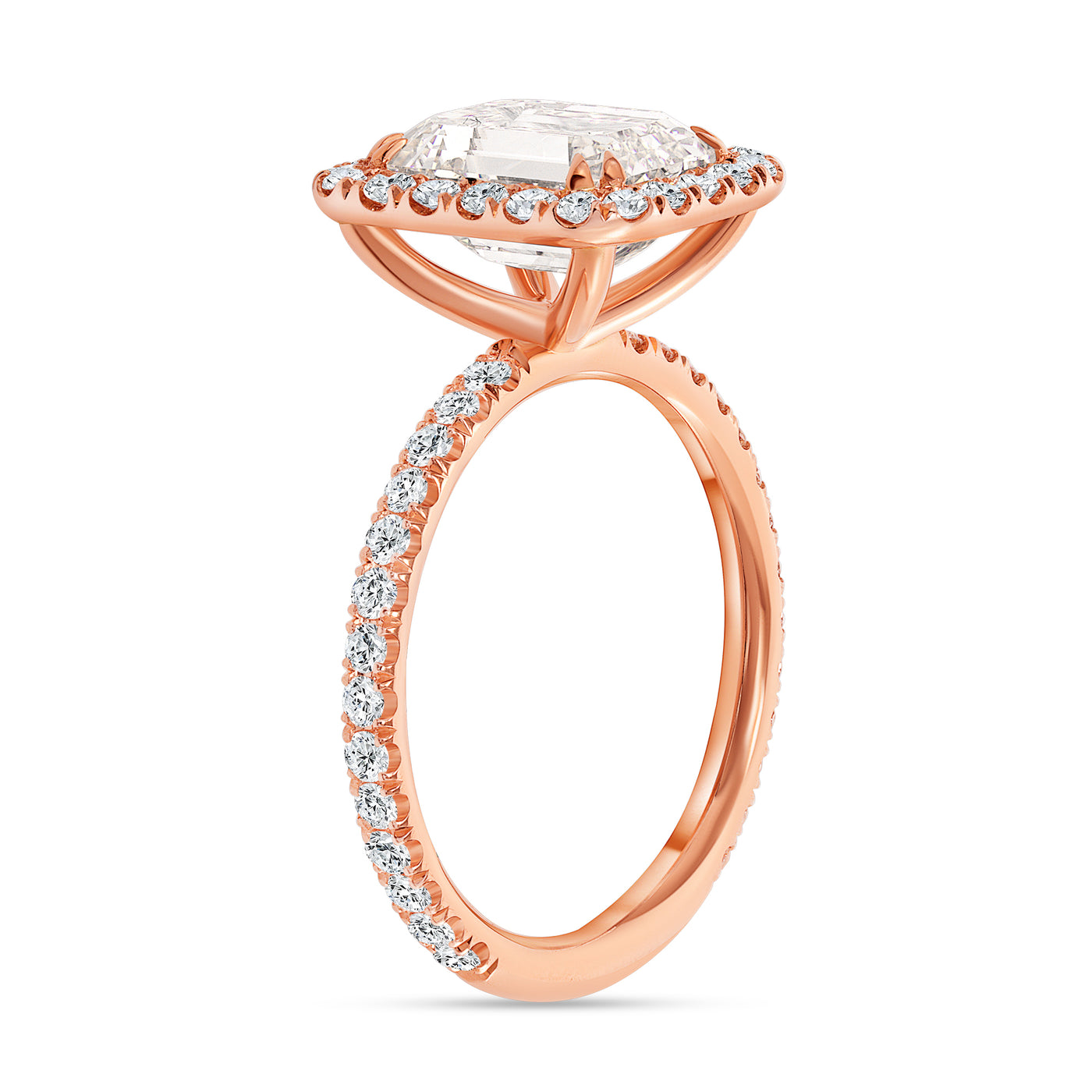 Rose Gold 1.75 Ct. Tw. Emerald Cut Halo Diamond Engagement Ring H,VS (1.00 Carat Center Diamond)