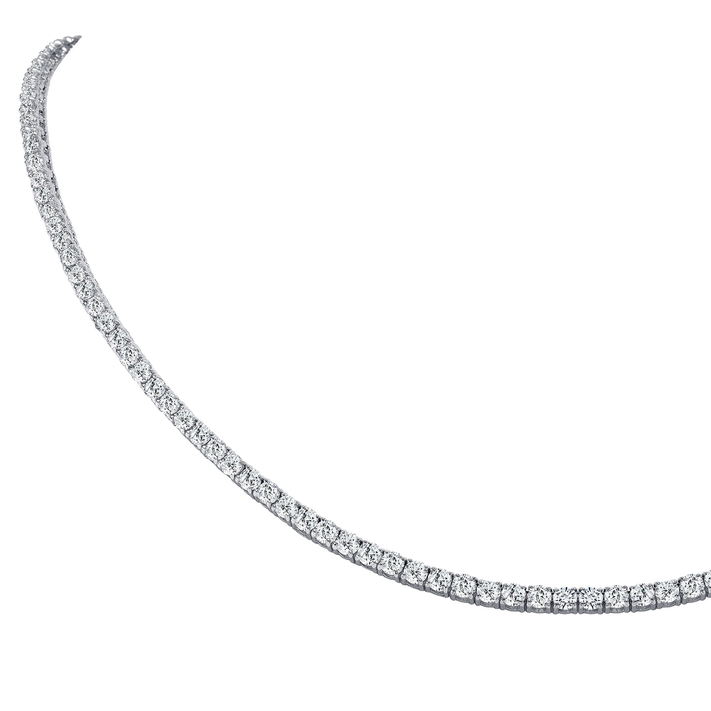 14K White Gold 18" 12.18 Ct. Tw. Brilliant Round Cut Diamond Tennis Necklace
