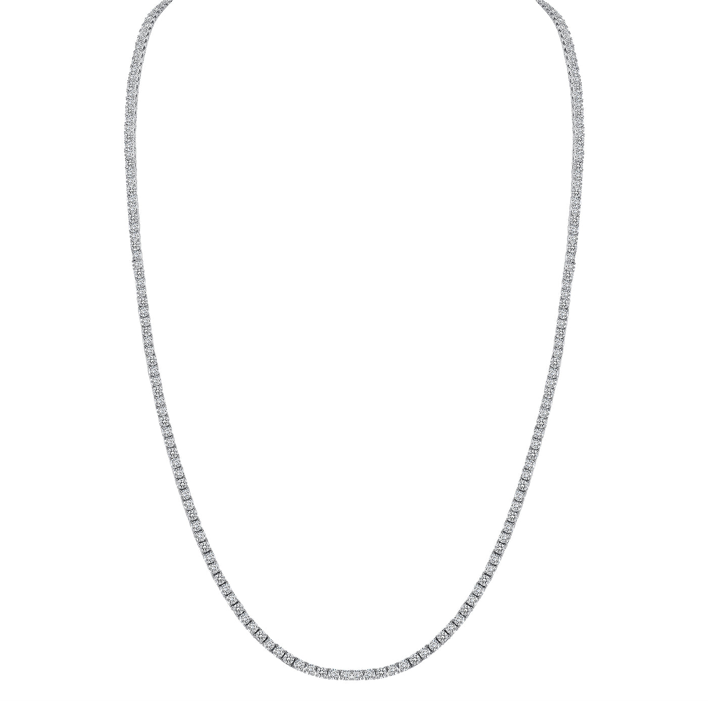 14K White Gold 18" 12.18 Ct. Tw. Brilliant Round Cut Diamond Tennis Necklace
