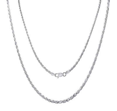 Italian Sterling Silver 2mm Diamond-Cut Rope Chain Necklace, 16"- 26"