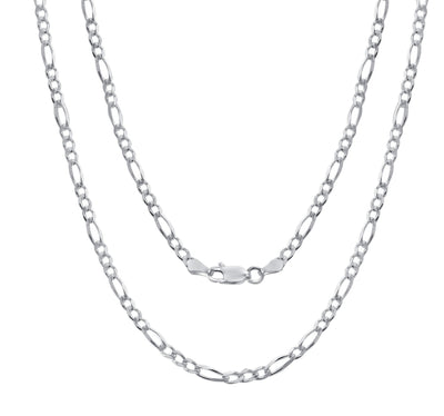 Italian Sterling Silver 3.8mm Figaro Link Diamond Cut Chain Necklace, 16"- 24"