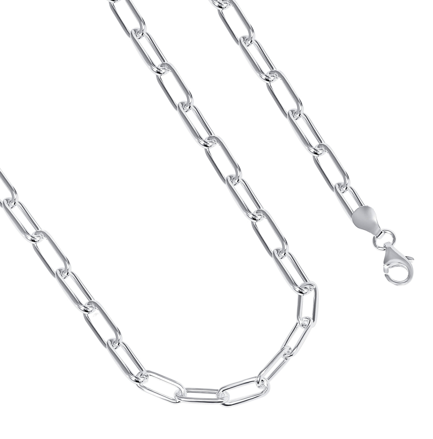 Italian Sterling Silver 4mm Paperclip Link Chain Necklace, 16"- 24"
