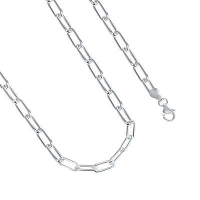 Italian Sterling Silver 4mm Paperclip Link Chain Necklace Bracelet Size 7"- 24"