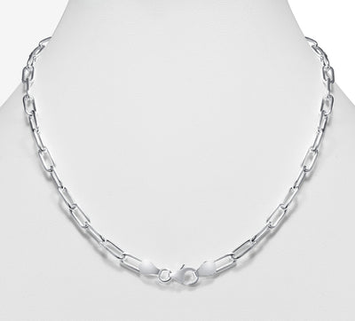 Italian Sterling Silver 4mm Paperclip Link Chain Necklace, 16"- 24"