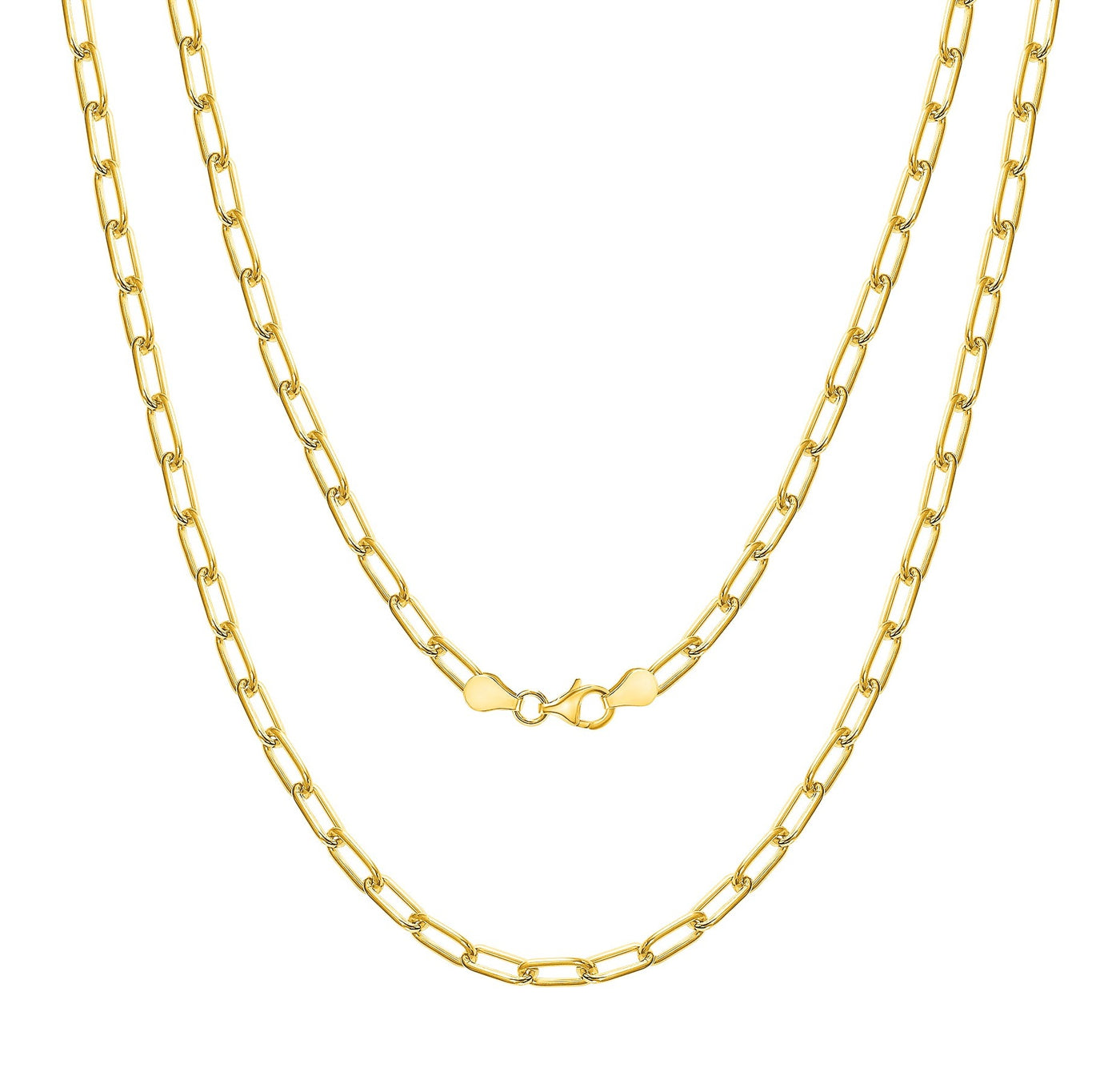 Italian Sterling Silver Gold Plated 4mm Paperclip Link Chain Necklace Bracelet 7"- 24"