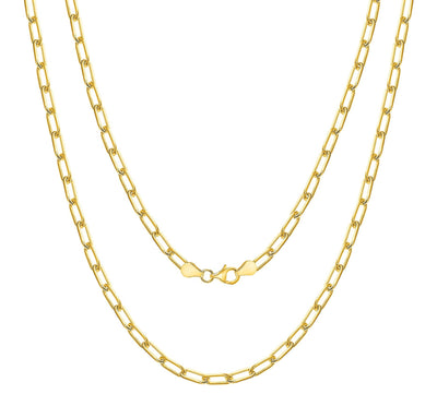 Italian Sterling Silver Gold Plated 4mm Paperclip Link Chain Necklace Bracelet 7"- 24"