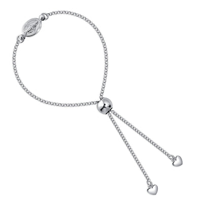 Italian Sterling Silver Miraculous Virgin Mary Medal Adjustable Link Chain Bracelet