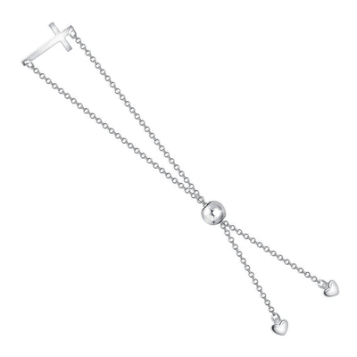 Italian Sterling Silver Horizontal Plain Sideways Cross Adjustable Link Chain Bracelet