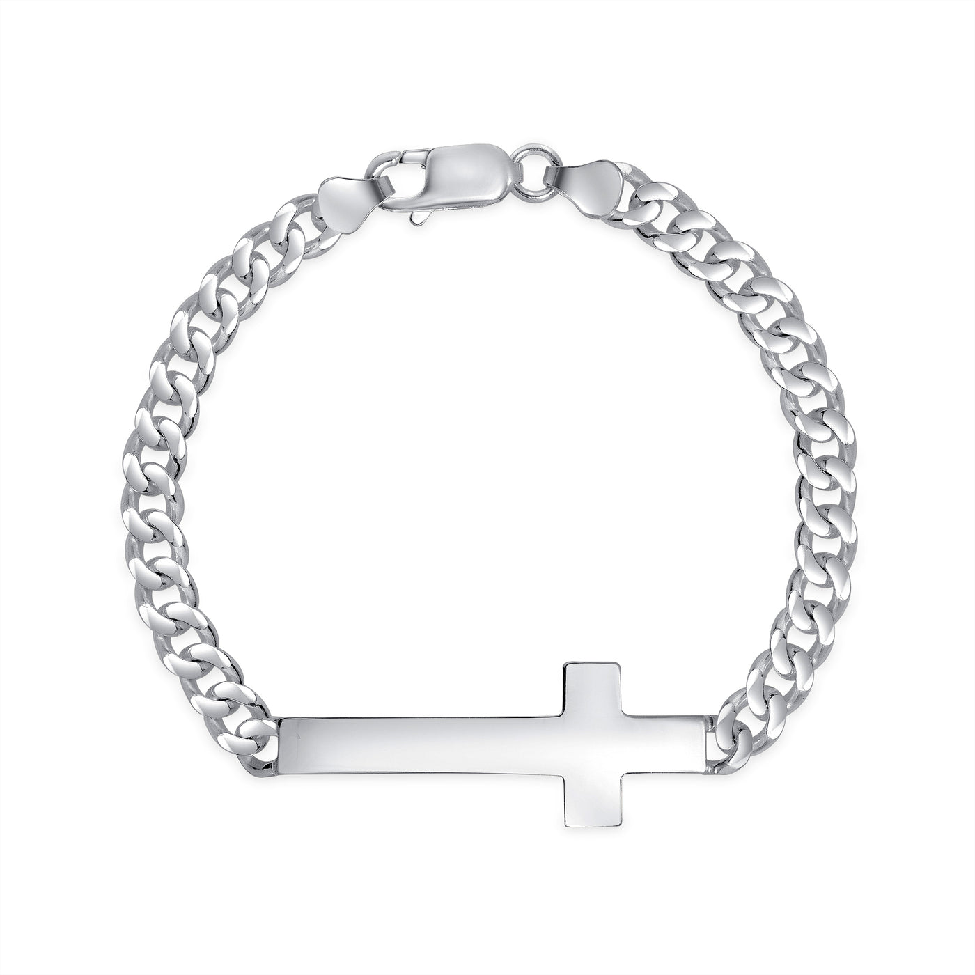 Italian Sterling Silver Polish Sideways Cross Bracelet for Men and Women, 7"or 8"