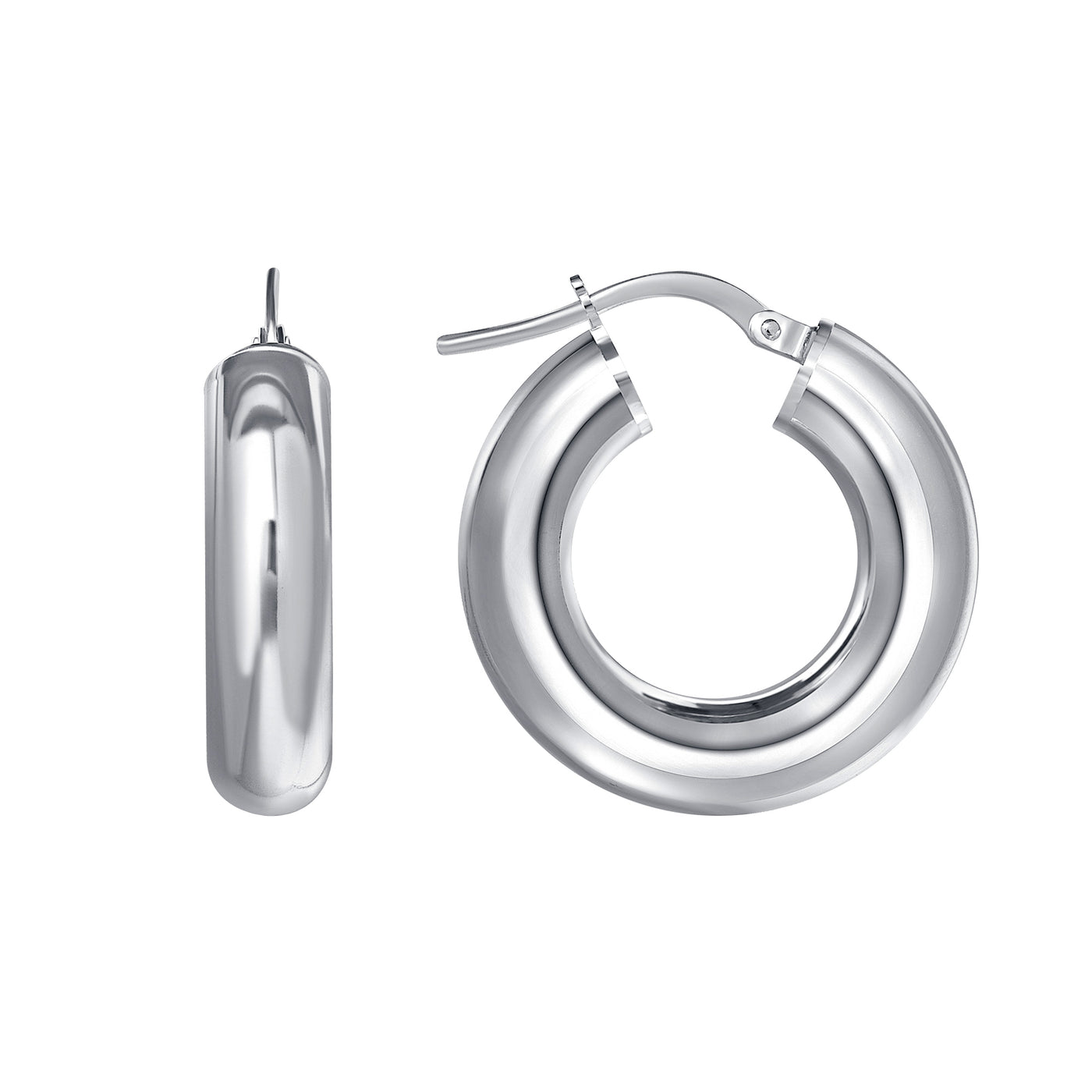 Italian Sterling Silver Chunky Tube Small 7/8" Lightweight Polished Hoop Earrings