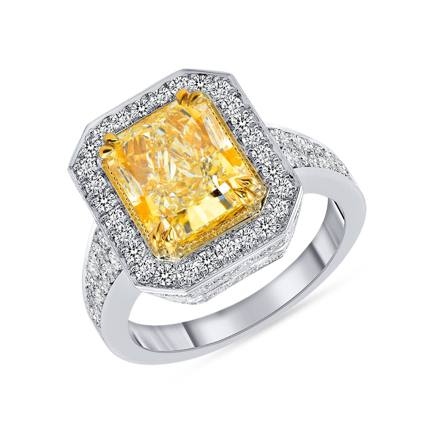 18K Gold Natural Fancy Yellow Cushion Cut Diamond Engagement Ring 2.56 Ct. Tw. (1.00 Carat Center Diamond)